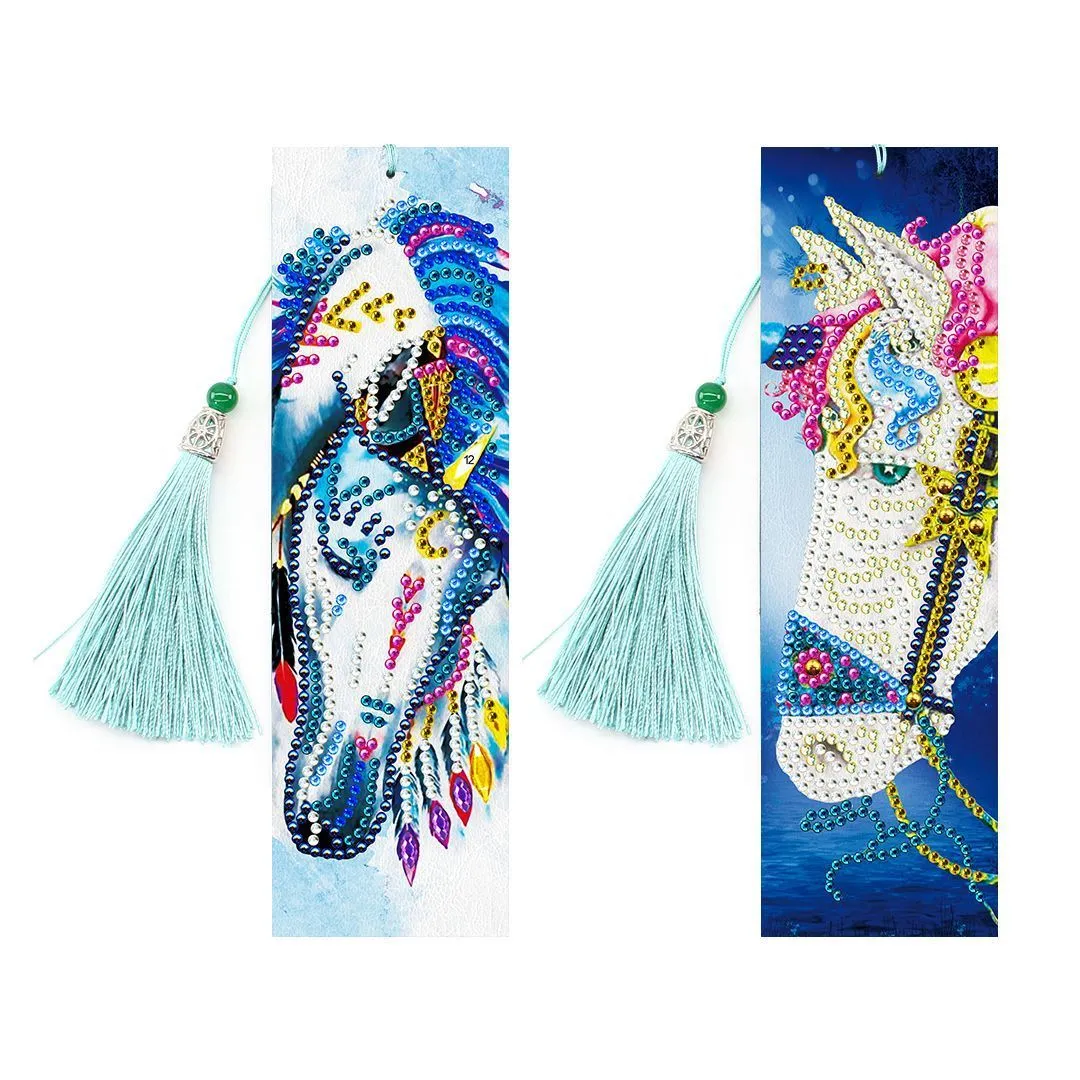 5D diamond painting DIY bookmark kit with pendant design on 6x21 cm PU canvas