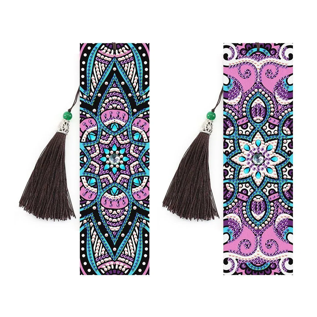 5D diamond painting DIY bookmark kit with pendant design on 6x21 cm PU canvas