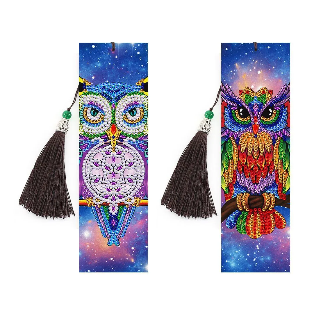 5D diamond painting DIY bookmark kit with pendant design on 6x21 cm PU canvas