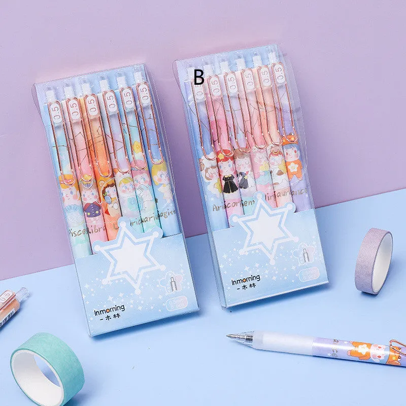 Set of six constellation-themed press gel pens with 0.5mm tips in plastic shells