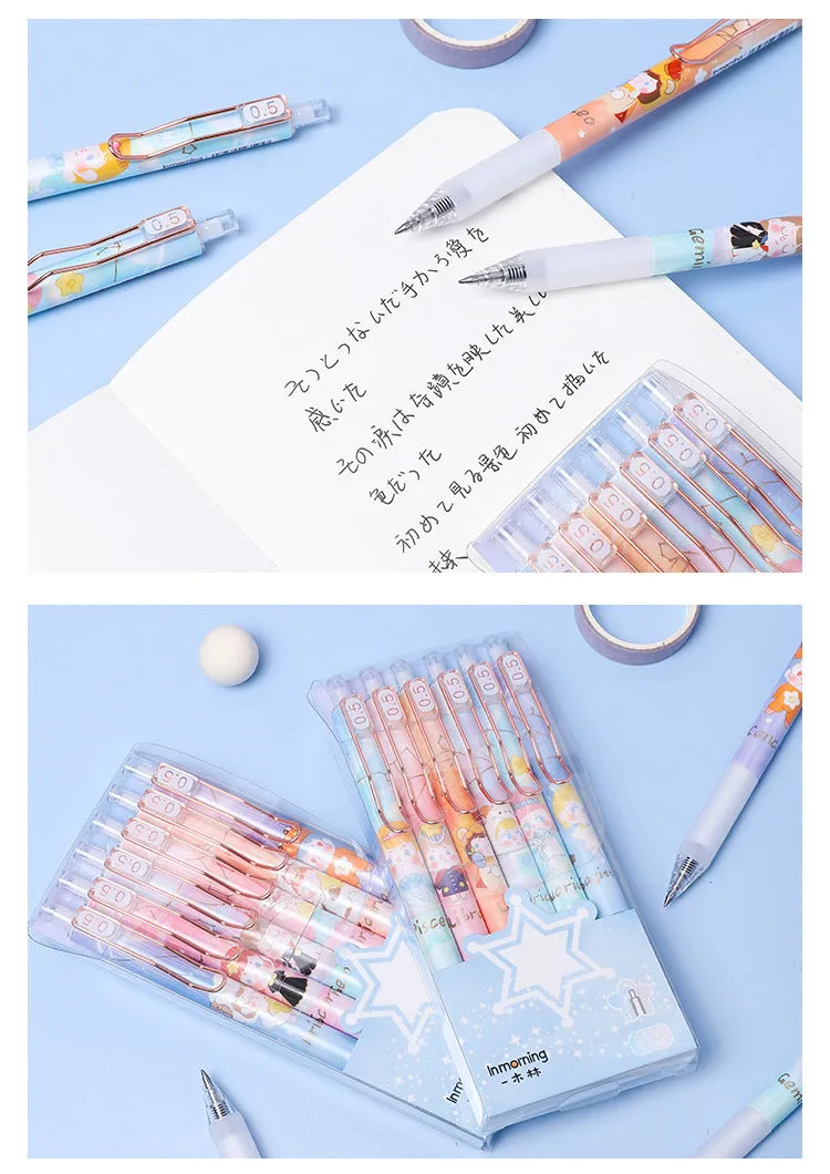 Set of six constellation-themed press gel pens with 0.5mm tips in plastic shells