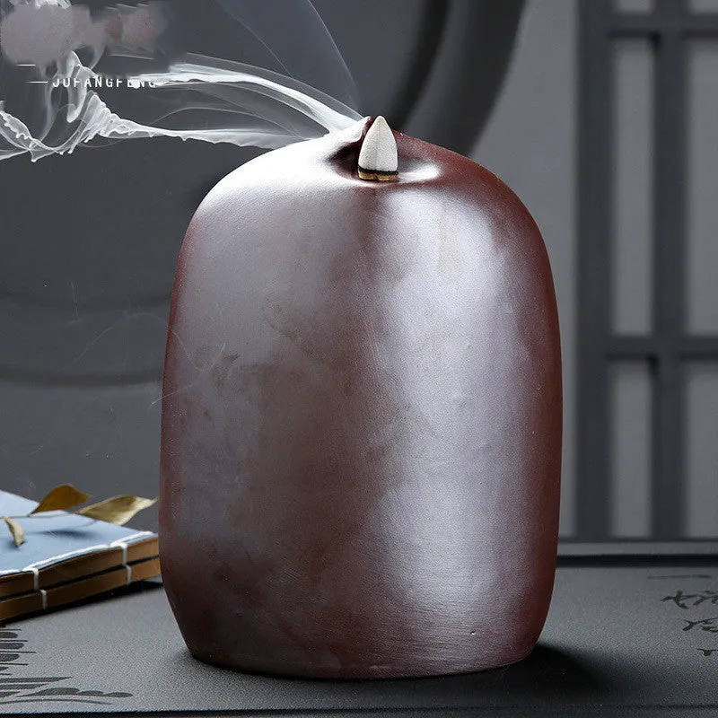 Ceramic Guanyin sitting lotus back flow incense burner for Buddhist altars