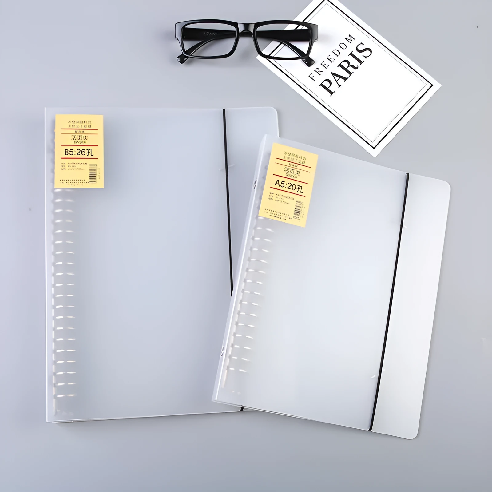A5 horizontal line binder notebook with 26-hole looped binding system and PP matte cover