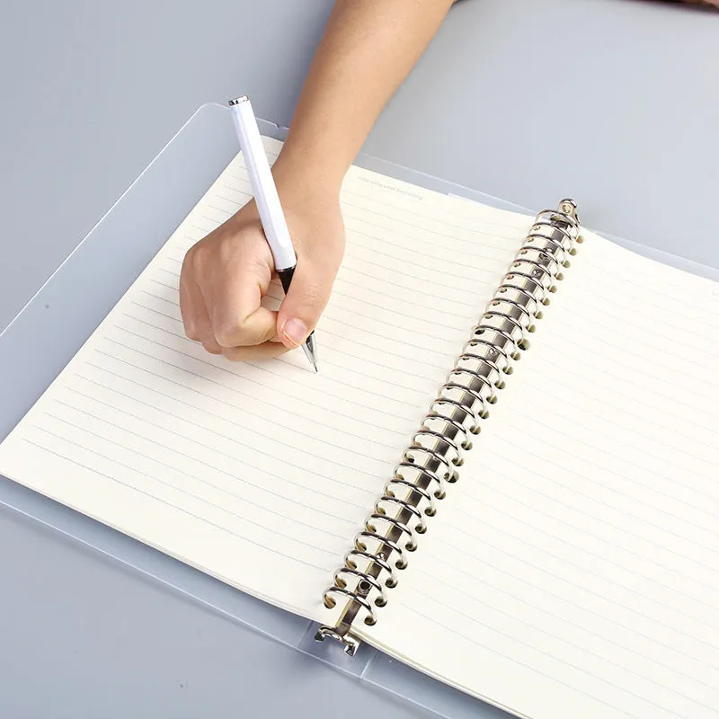 A5 horizontal line binder notebook with 26-hole looped binding system and PP matte cover