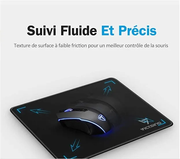 Black thickened rubber gaming mouse pad with rough grain textured surface measuring 270mm by 220mm