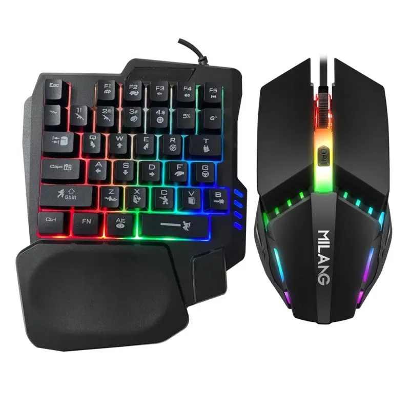 One-handed mechanical keyboard and mouse set with 1.5 metre cable