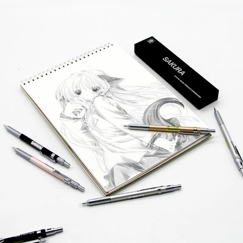 Japanese cherry blossom metal mechanical pencil in gold, silver, black, or pink with 0.5mm or 0.3mm lead options