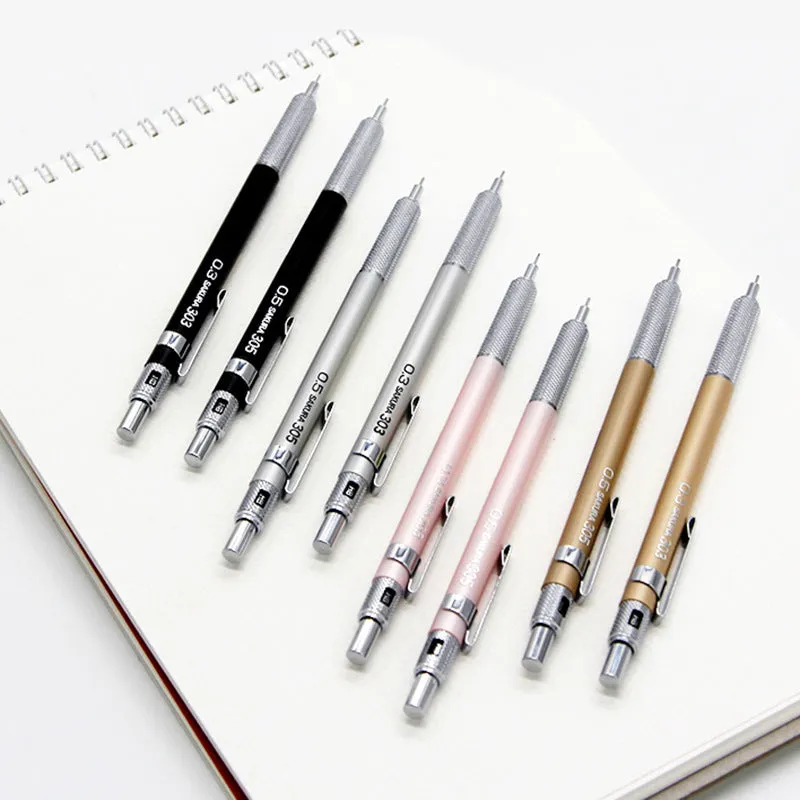 Japanese cherry blossom metal mechanical pencil in gold, silver, black, or pink with 0.5mm or 0.3mm lead options