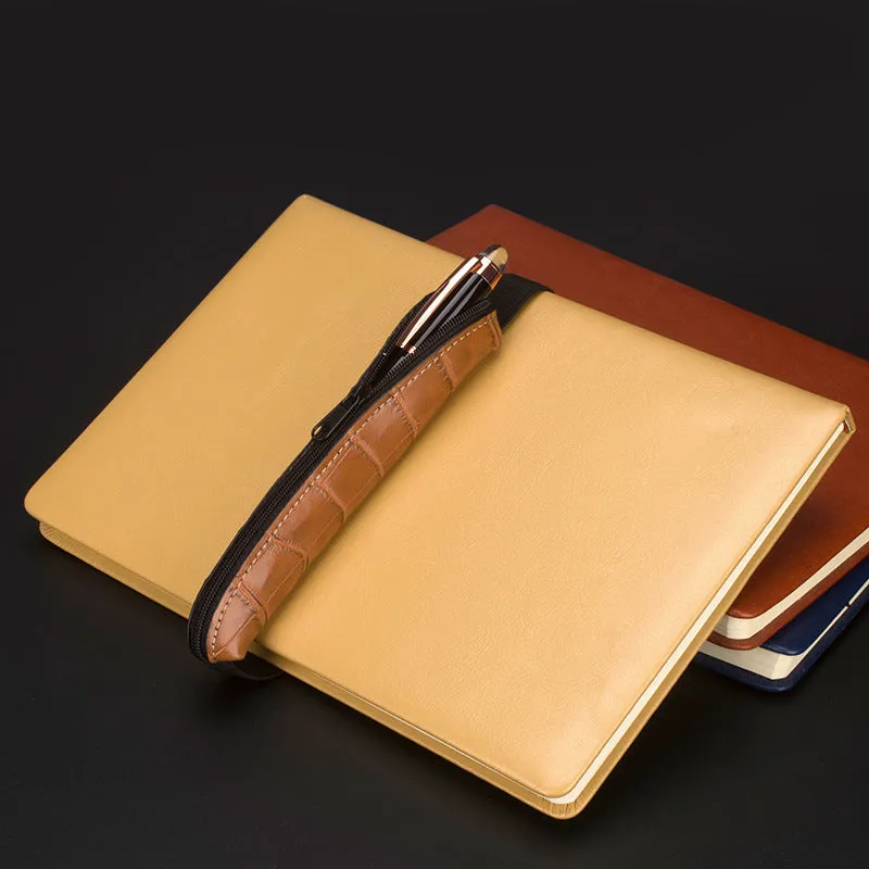 Long slim PU leather pencil case in beige grey, black, black crocodile pattern, and brown crocodile pattern.