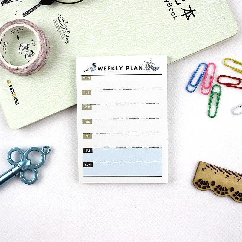 Weekly monthly work plan diary showing four design options in 10.2x7.2cm compact paper planner format