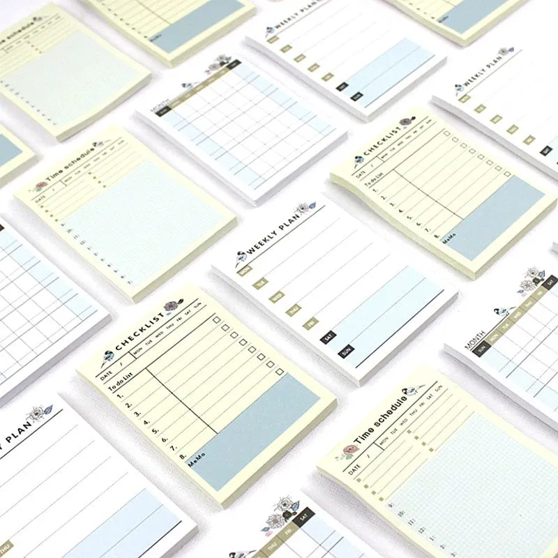 Weekly monthly work plan diary showing four design options in 10.2x7.2cm compact paper planner format