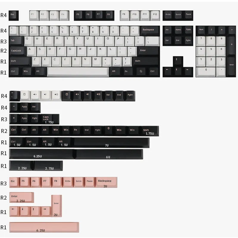 Two-colour PBT mechanical keyboard keycaps in multiple colour configurations