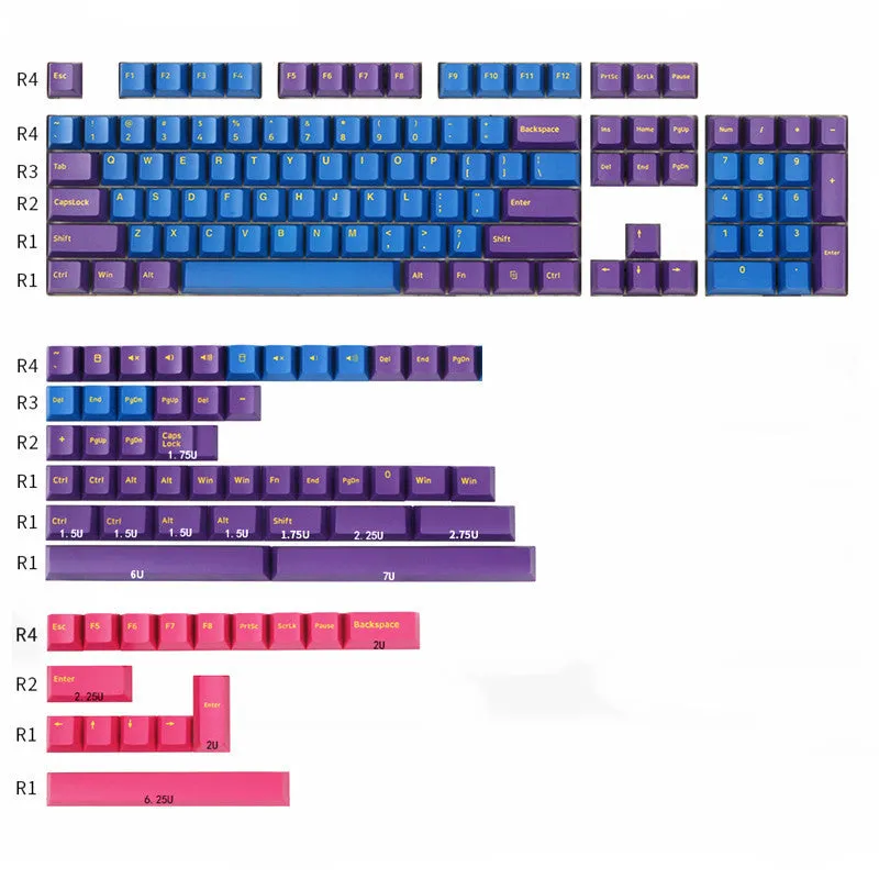 Two-colour PBT mechanical keyboard keycaps in multiple colour configurations