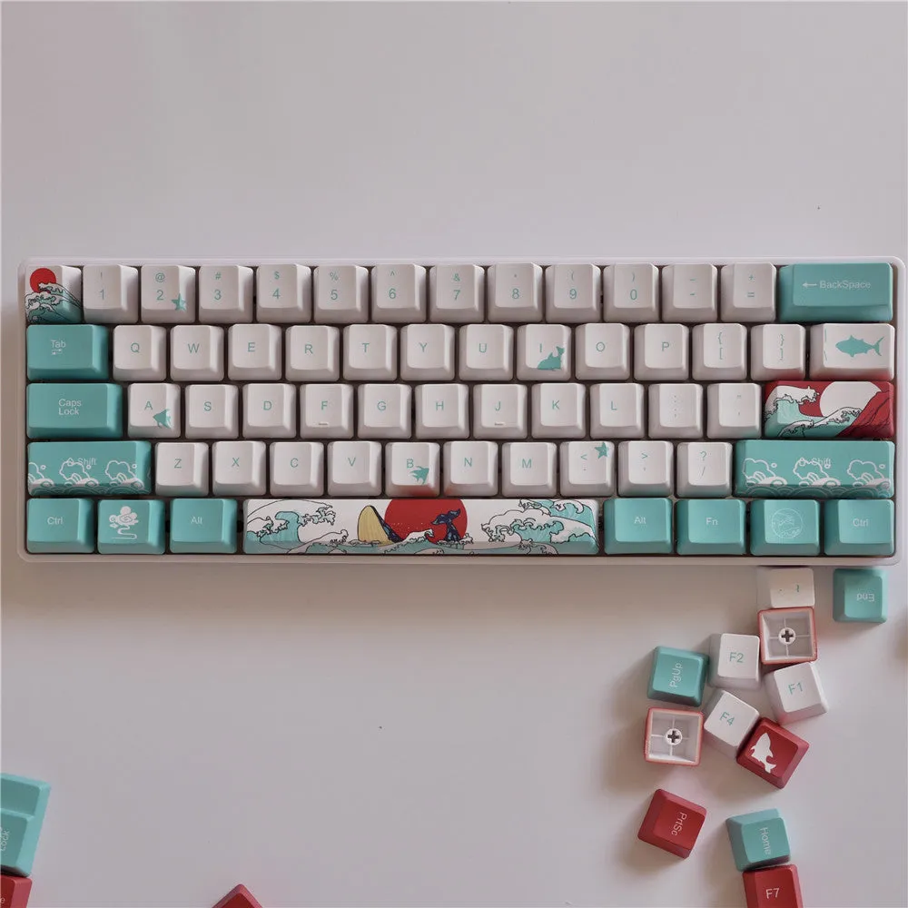 Coral Sea PBT keycaps for Xiao Yan mechanical keyboard with five-sided sublimation printing