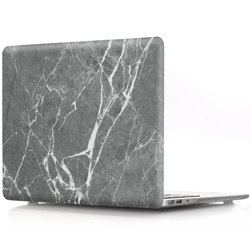 Plastic marble finish protective case for a MacBook laptop in light blue colour.