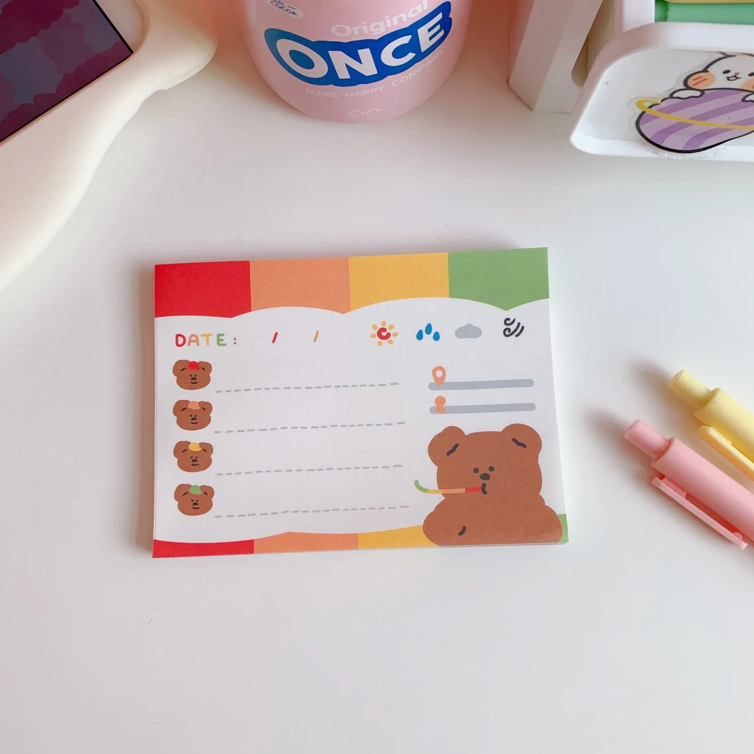Kawaii cartoon bear memo pads and note paper in various colourful designs