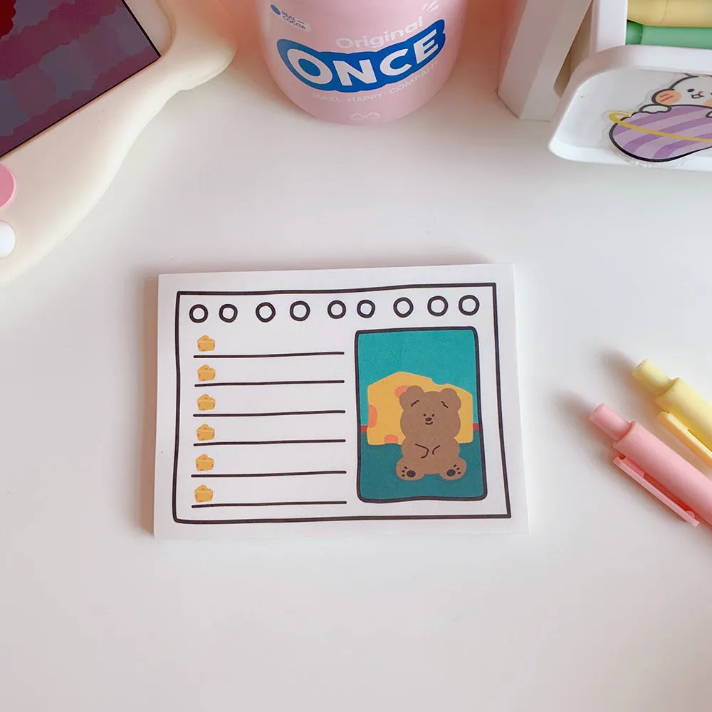 Kawaii cartoon bear memo pads and note paper in various colourful designs
