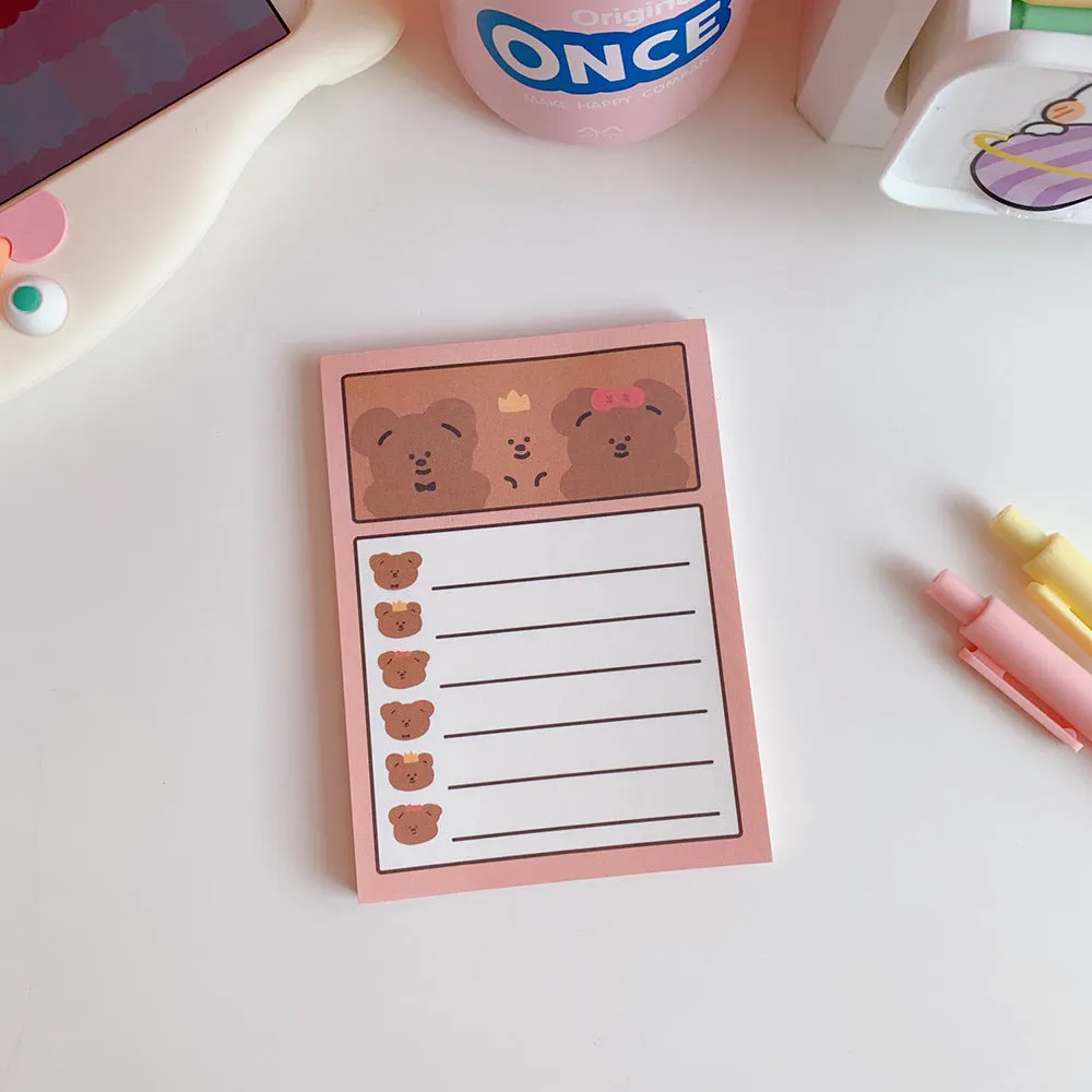 Kawaii cartoon bear memo pads and note paper in various colourful designs