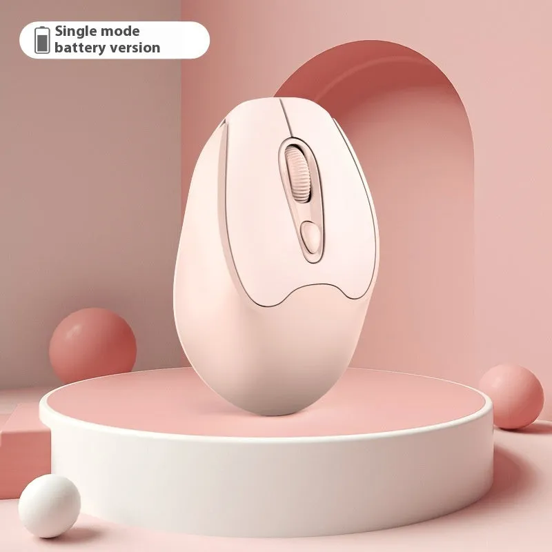 Dual-mode Bluetooth wireless mouse in grey, green, girl pink or milk tea pink, with USB charging cable.