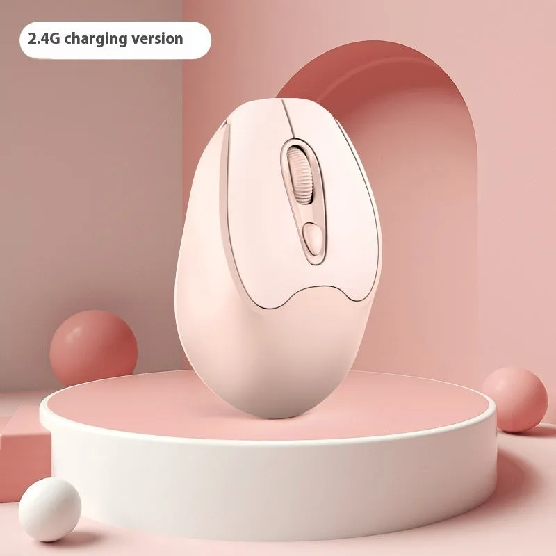 Dual-mode Bluetooth wireless mouse in grey, green, girl pink or milk tea pink, with USB charging cable.