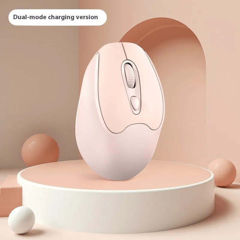 Dual-mode Bluetooth wireless mouse in grey, green, girl pink or milk tea pink, with USB charging cable.