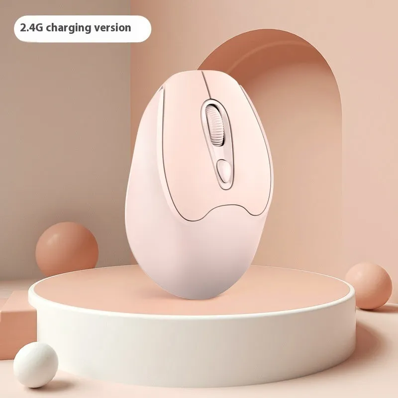 Dual-mode Bluetooth wireless mouse in grey, green, girl pink or milk tea pink, with USB charging cable.