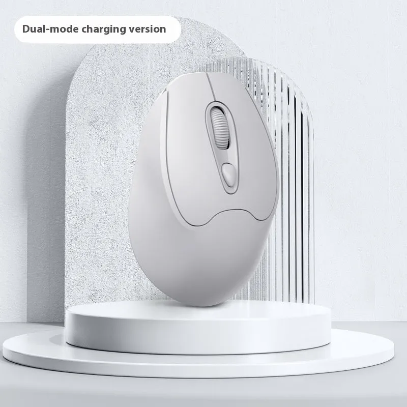 Dual-mode Bluetooth wireless mouse in grey, green, girl pink or milk tea pink, with USB charging cable.
