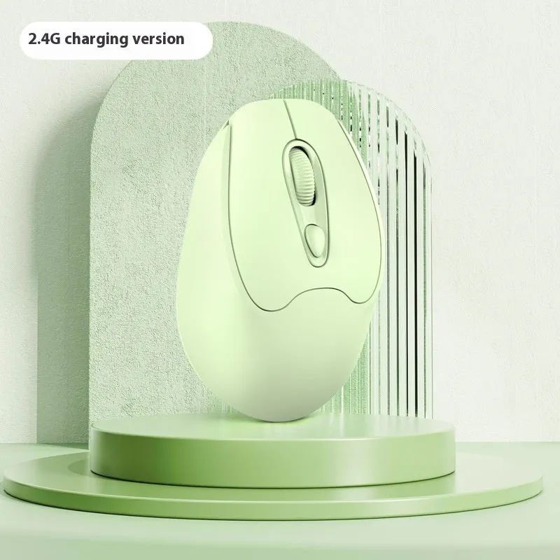 Dual-mode Bluetooth wireless mouse in grey, green, girl pink or milk tea pink, with USB charging cable.