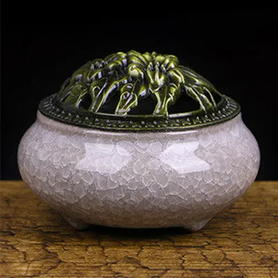Ceramic retro incense burner with 8cm diameter available in multiple colours including amber yellow and sapphire blue