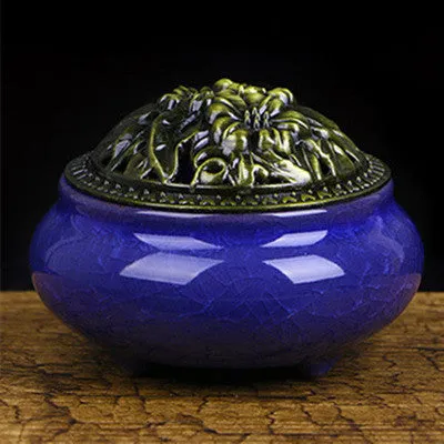Ceramic retro incense burner with 8cm diameter available in multiple colours including amber yellow and sapphire blue