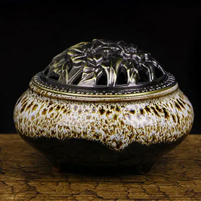 Ceramic retro incense burner with 8cm diameter available in multiple colours including amber yellow and sapphire blue
