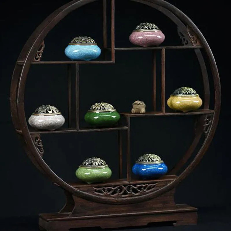 Ceramic retro incense burner with 8cm diameter available in multiple colours including amber yellow and sapphire blue