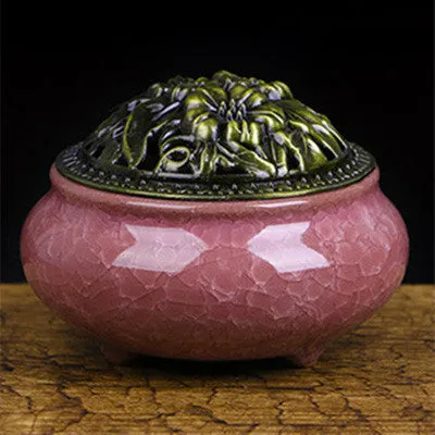 Ceramic retro incense burner with 8cm diameter available in multiple colours including amber yellow and sapphire blue