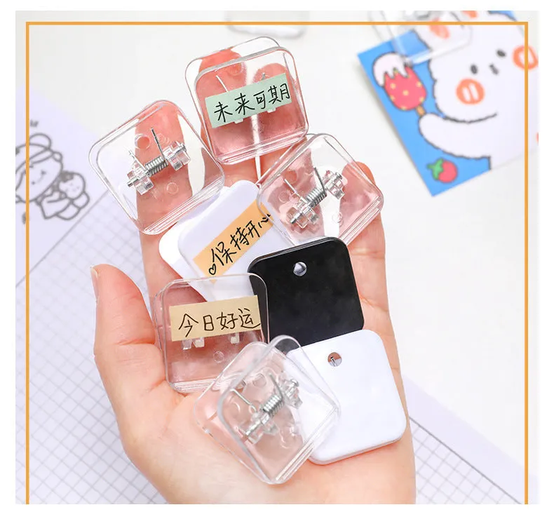 Square plastic photo note holder in black, white, or transparent colours measuring 3.2x3cm