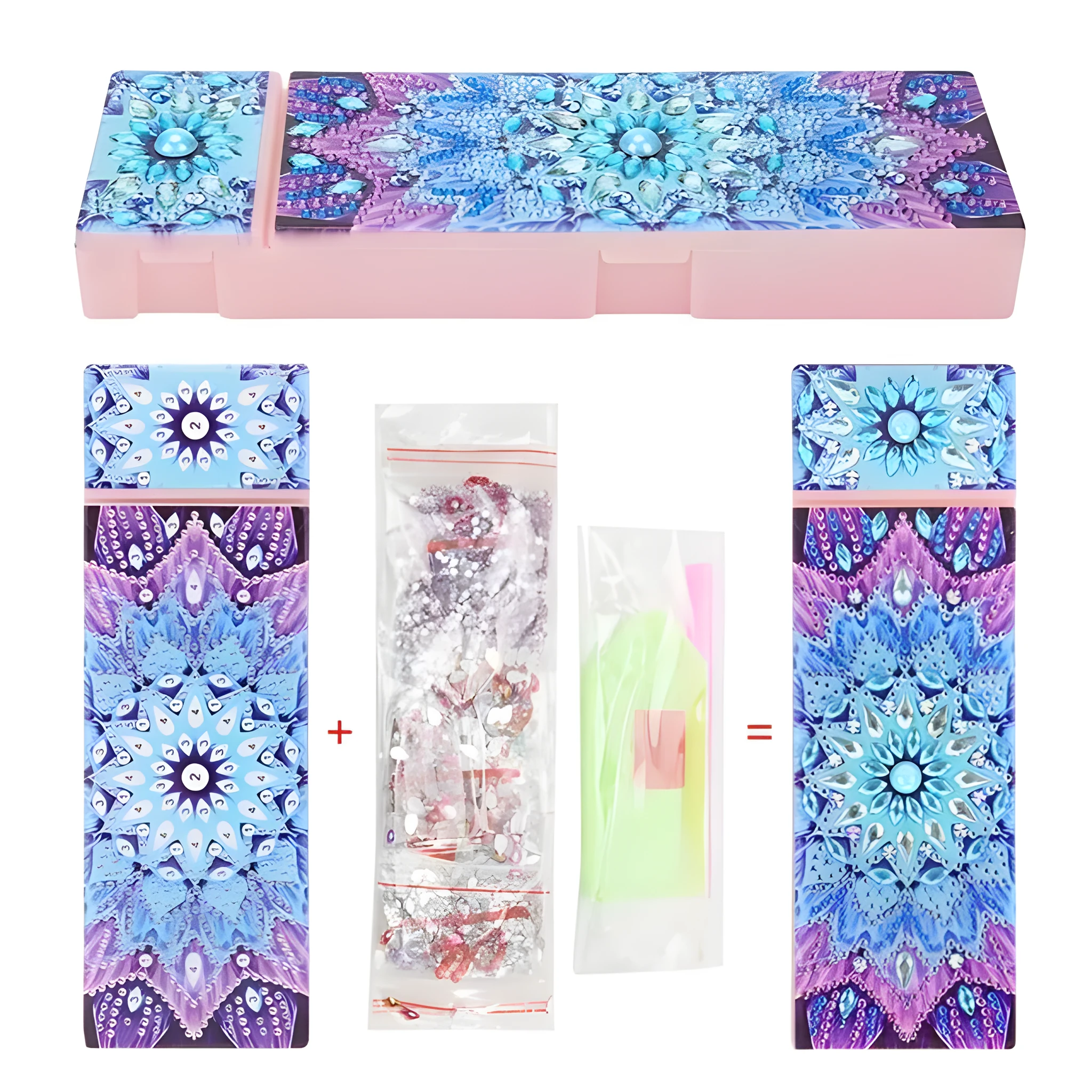 DIY diamond painting pencil case kit with PU leather wrist bag and resin diamond chips for hand-painted decoration