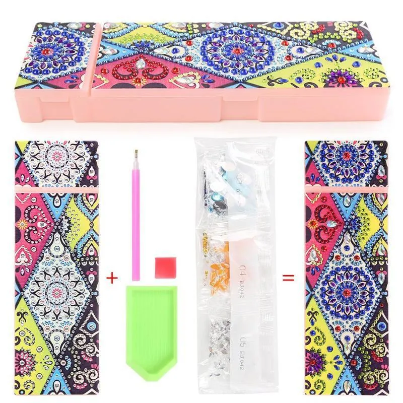 DIY diamond painting pencil case kit with PU leather wrist bag and resin diamond chips for hand-painted decoration