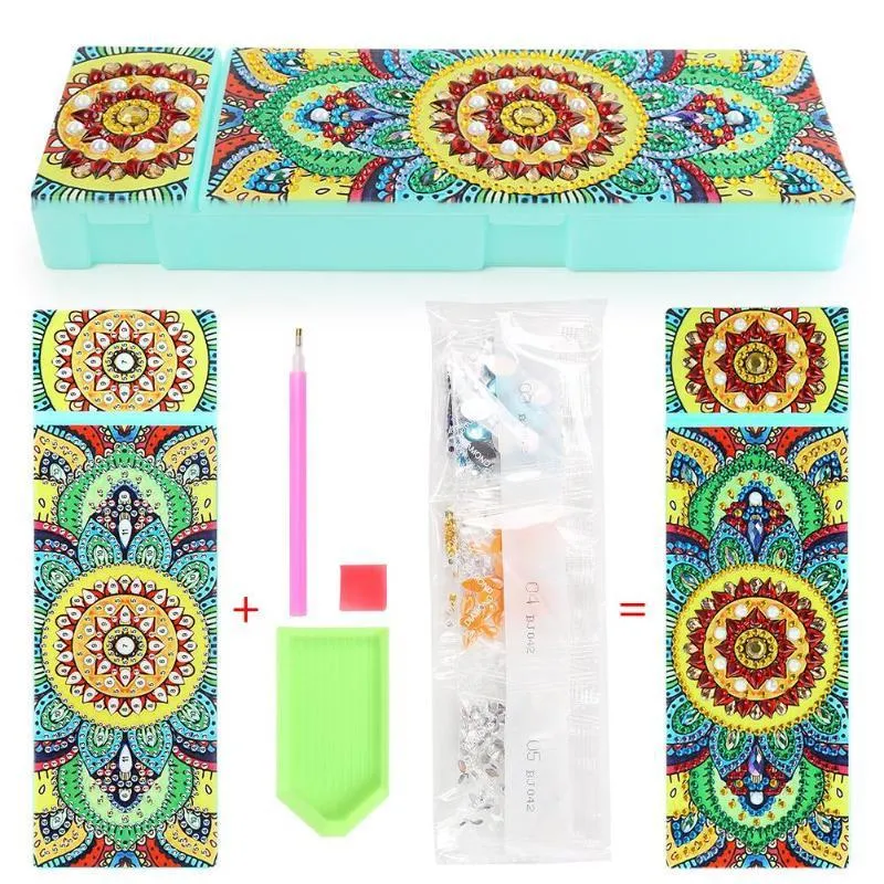 DIY diamond painting pencil case kit with PU leather wrist bag and resin diamond chips for hand-painted decoration