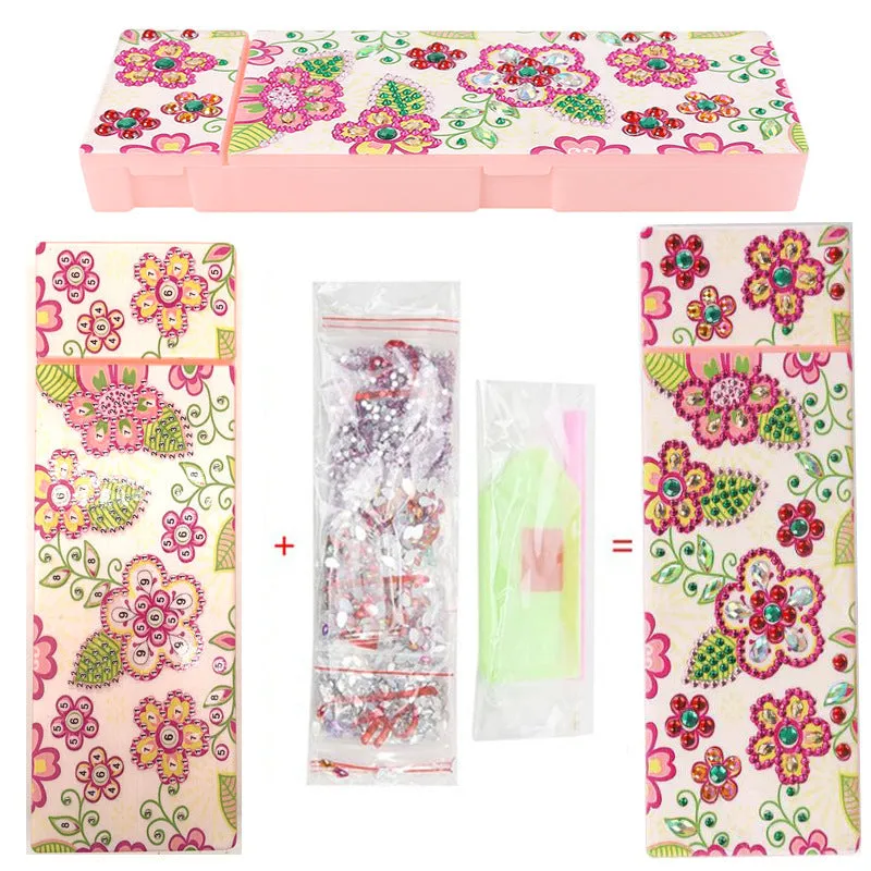 DIY diamond painting pencil case kit with PU leather wrist bag and resin diamond chips for hand-painted decoration