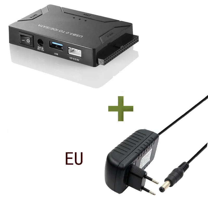 USB 3.0 to IDE and SATA hard drive adapter with cables and power supply for desktop data recovery