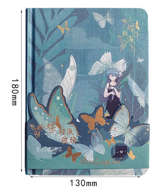 A5 hardcover notebook with decorative butterfly design and colour pages.
