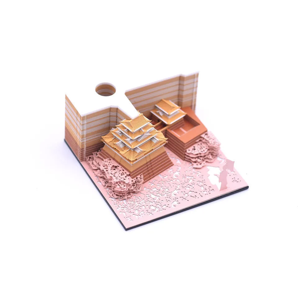3D papercraft model of Spirited Away's Tianshou Tower in Post-it Note style, available in gold, pink, or white.