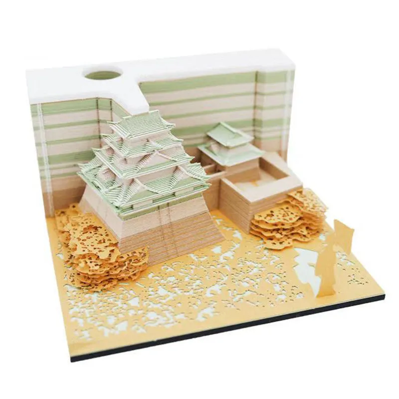 3D papercraft model of Spirited Away's Tianshou Tower in Post-it Note style, available in gold, pink, or white.