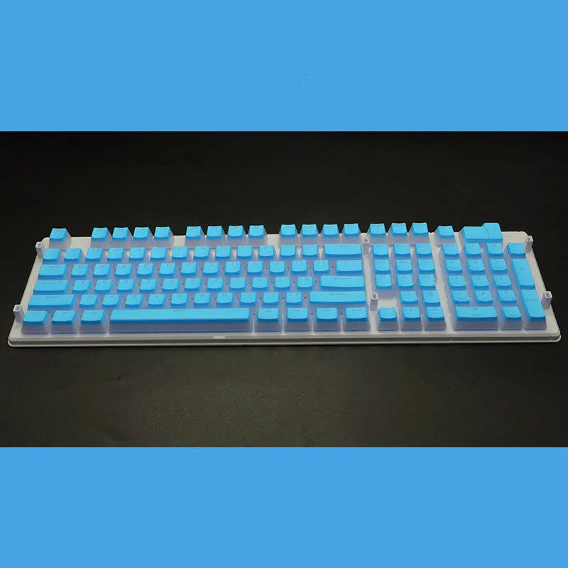 PBT pudding keycap set with translucent sides showing RGB lighting through 108 keys including UK ISO layout