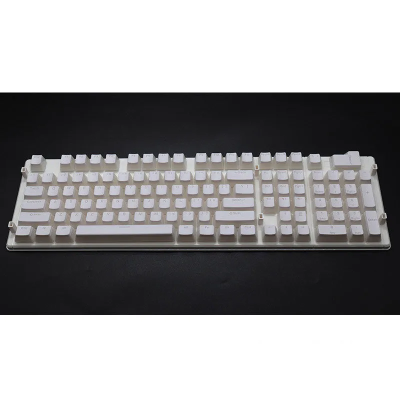 PBT pudding keycap set with translucent sides showing RGB lighting through 108 keys including UK ISO layout