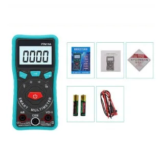 Green PTM automatic digital multimeter with LED display and rear bracket.
