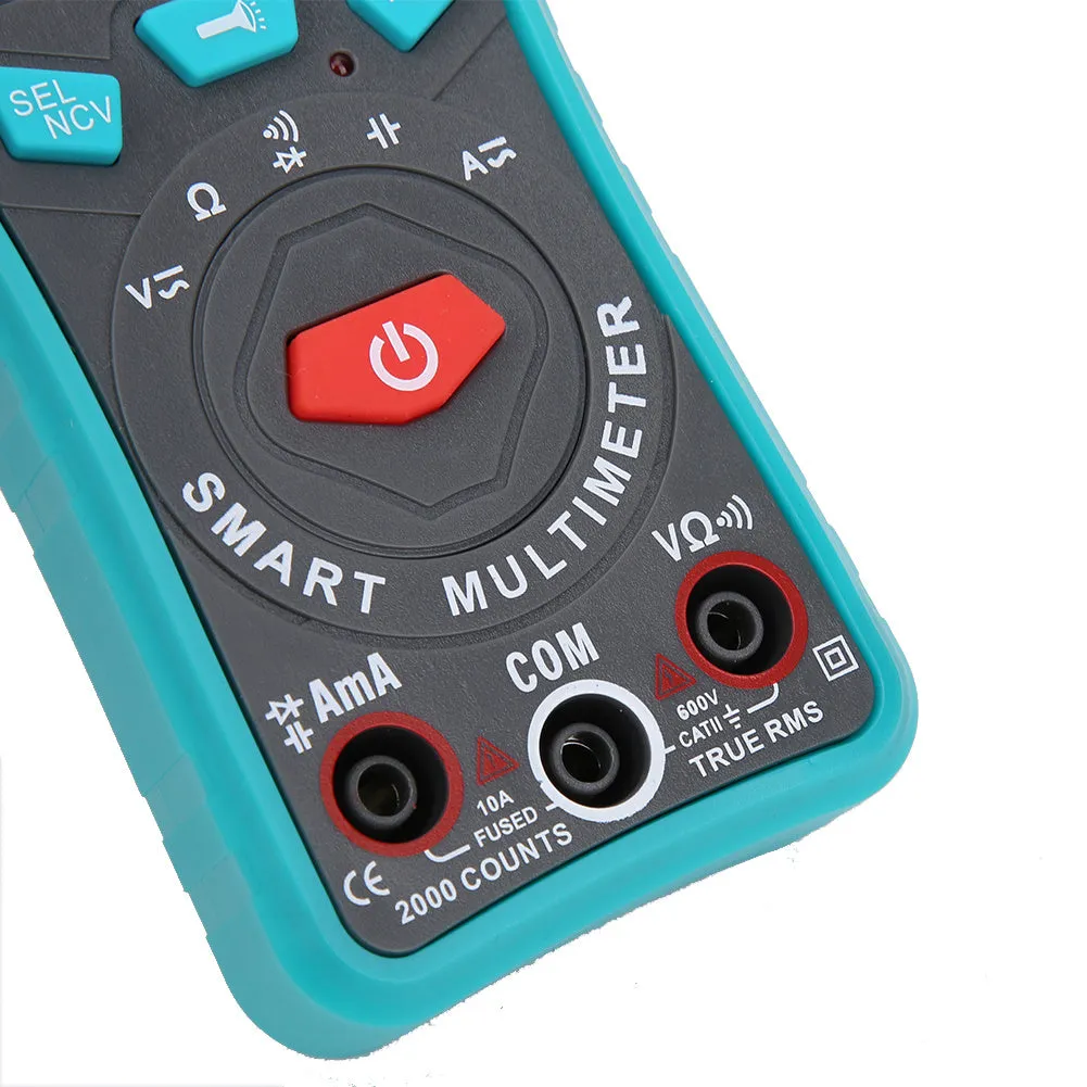 Green PTM automatic digital multimeter with LED display and rear bracket.