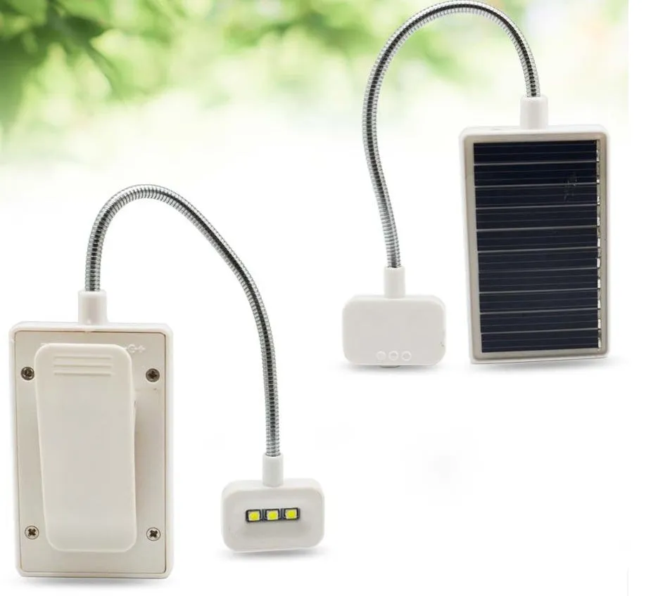 White outdoor solar lamp with plastic shade and solar panel on top.