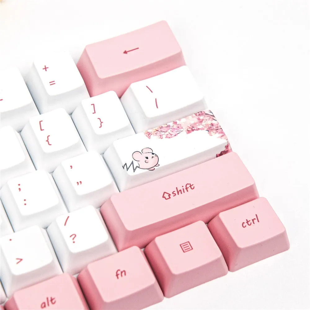 PBT keycap set with cartoon anime characters for GK61 mechanical keyboard in cherry blossom pink