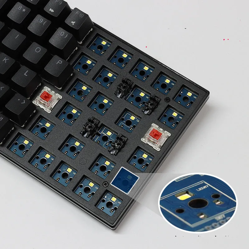 84-key three-mode mechanical keyboard with hot-swappable sockets in white or black case with white backlighting