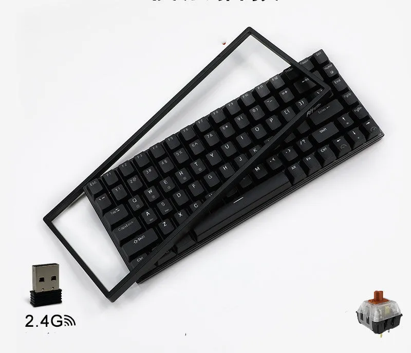 84-key three-mode mechanical keyboard with hot-swappable sockets in white or black case with white backlighting